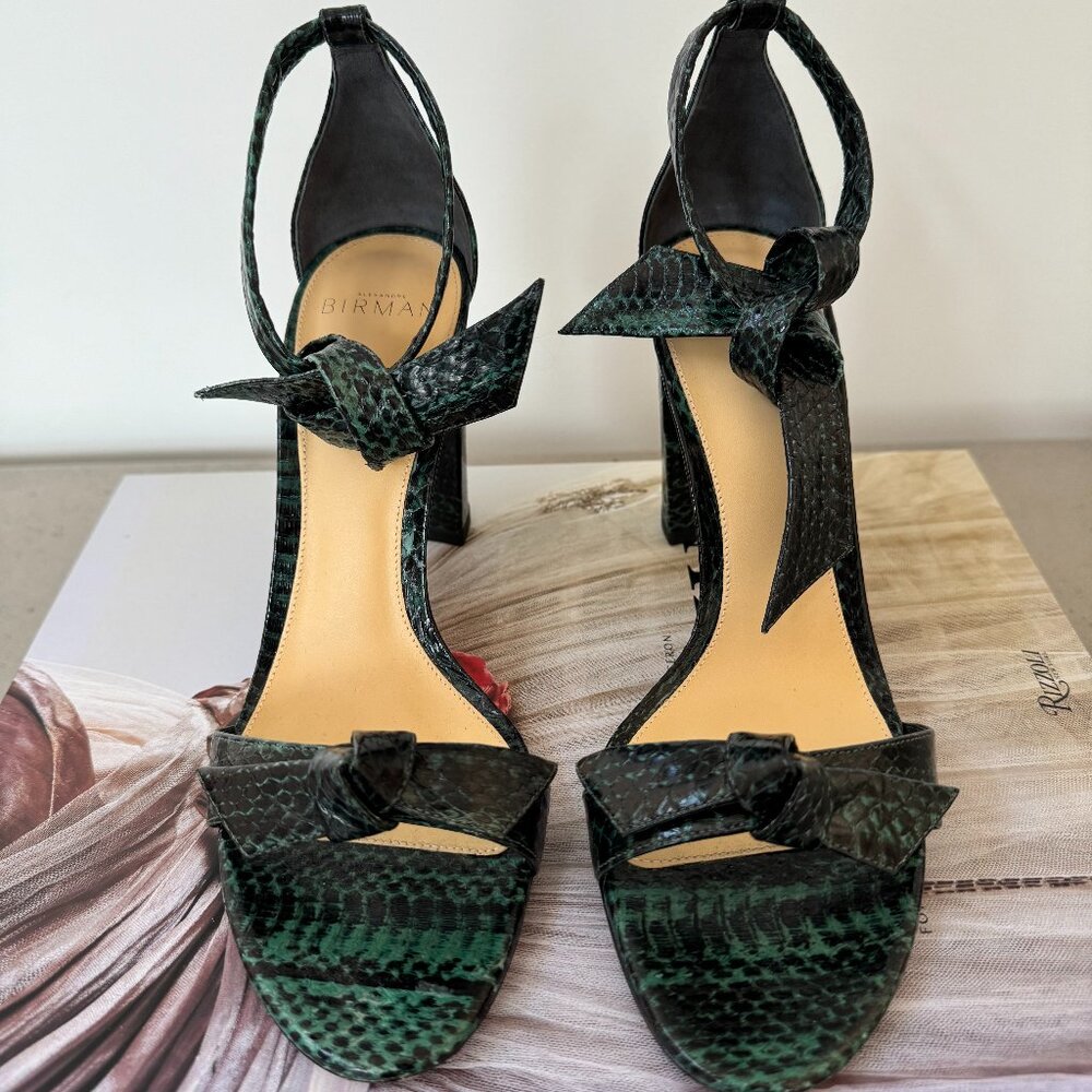 Alexandre Birman Clarita Snakeskin Sandals Green/Black Size 37.5 IT (Us 7.5)